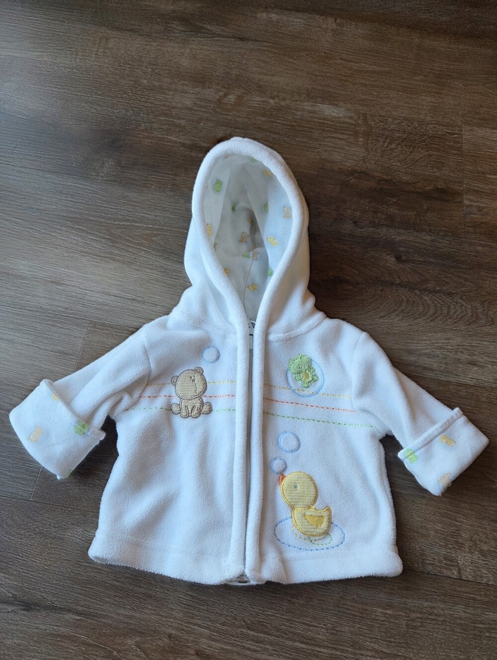 Vintage Carters Baby Boys White Fleece Hooded Jacket with Animal Appliques
